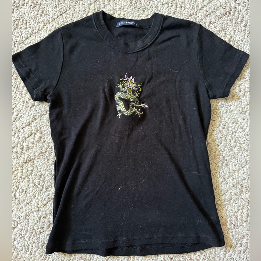 Brandy Melville Black Tee with Dragon Embroidery